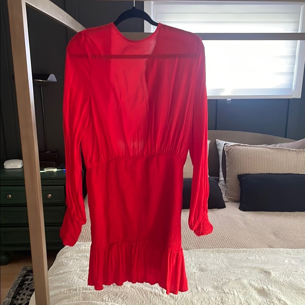 Red Sheath Dress with Bishop Sleeves for Cocktail Events